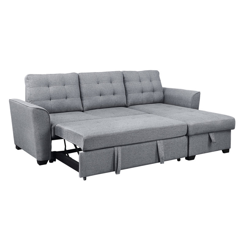 Canapé-lit modulaire en lin gris clair avec méridienne réversible 90,5 po Avery