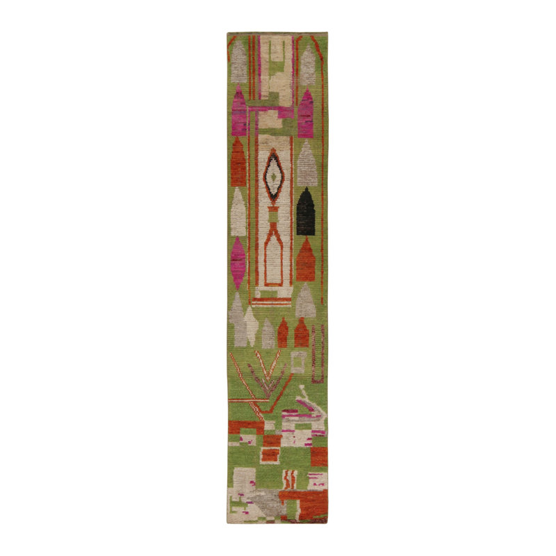 Moroccan Hand Knotted Geometric Area Rug, Runner 2'6" x 10'
