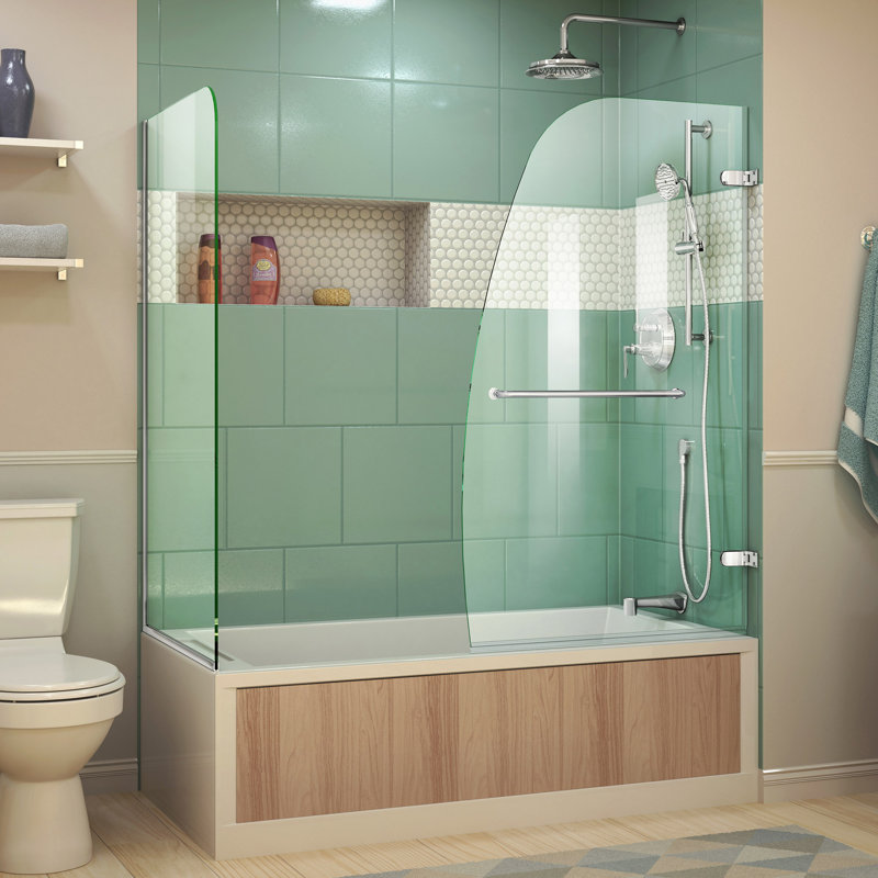 Aqua Uno 56" W x 58" H Hinged Semi-Frameless Tub Door, Chrome