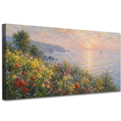 Art mural sur toile Monet, jardin botanique impressionniste, charme rustique, décoration botanique française rétro, impression de coucher de soleil serein, coucher de soleil, salon, bureau de chambre à coucher, 12 po x 24 po