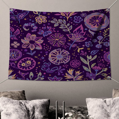 Tapisserie murale florale mauve - décoration murale fleurs