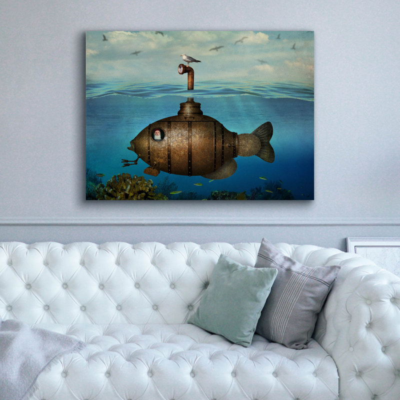 «Fish Submarine» par John Hovenstine, art mural sur toile, 54 po x 40 po, H 40 po x l 54 po
