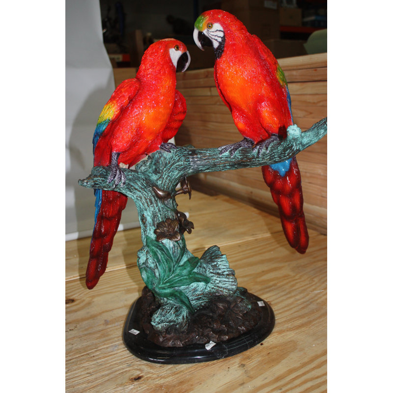 Jennings Two Parrots on a tree - Bronze Statue -  Size: 20"L x 12"W x 23"H. 