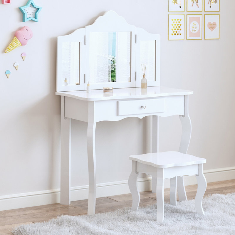 Giglio Kids Vanity Set with Mirror, White