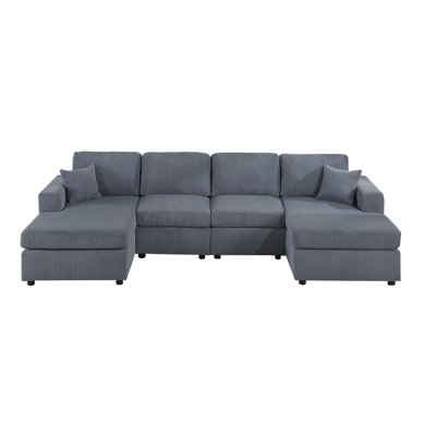Stunning Modern Dark Gray 2Pc Sectional Set Corduroy Couch LAF And RAF Chaise Armless Loveseat Living Room Furniture