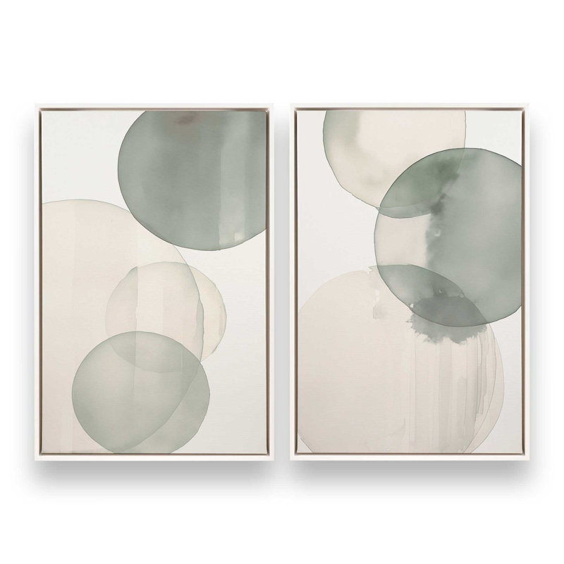 Ensemble de 2 impressions sur toile Silent Spheres, Cadre flottant blanc opaque, H 48,75 po x l 65,5 po x P 1,75 po