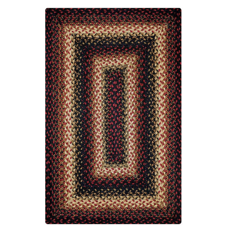 Tapis en jute de qualité supérieure canneberge / noir / rouge, Rectangle 1 pi 10 po x 6 pi