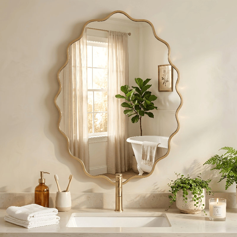 Oval Metal Wall Mirror, Gold, 30" x 20"