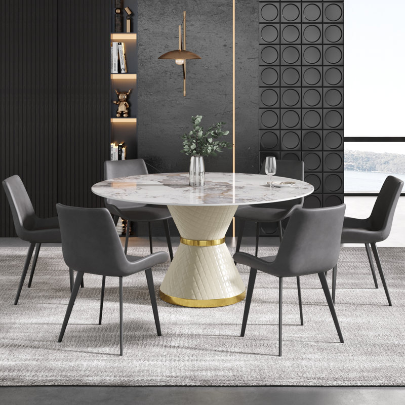 Modern Round White Pedestal Dining Table, 29.53" H x 59" L x 59" W, Chanel