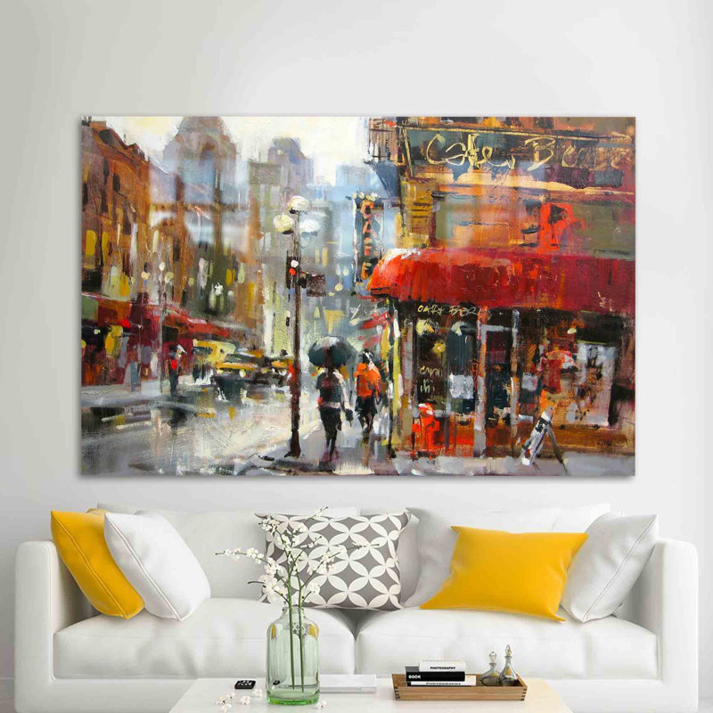 «Abstract Cityscape Rainy Day», art mural abstrait imprimé sur verre trempé idéal pour la maison et le bureau moderne