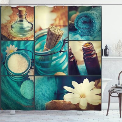 Spa Themed Daisies Scents Towels and Incense Artwork Collage Shower Curtain Set -  East Urban Home, sc_21858_long