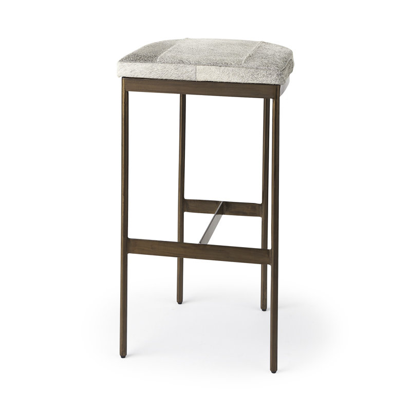 Tabouret de bar et de comptoir Adela, Laiton, Tabouret de bar (siège d’une hauteur de 30 po), Cuir de vache gris