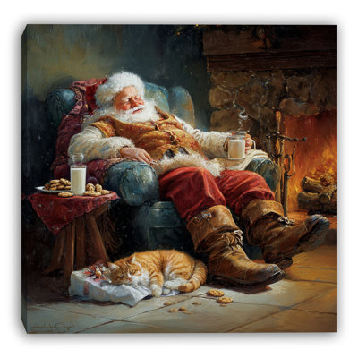 Toile Cozy Fireplace Santa