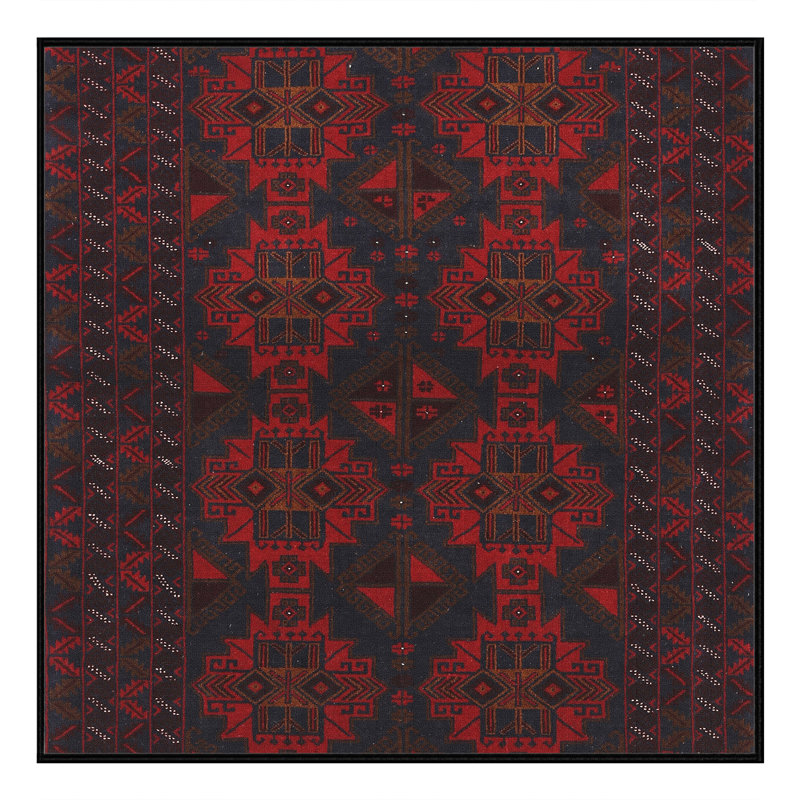 Tapis rouge / noir Southwestern, Rond 7 pi