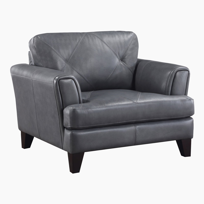 Nico 44.5" Modern & Contemporary Genuine Leather Square Arm Chair - Top Grain Leather Seating Surfaces, Classic Tufted Design Detail