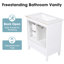 Meuble-lavabo de 30 po avec lavabo, armoire de salle de bain avec porte, trois tiroirs, pieds en bois massif et panneau de fibres à densité moyenne, patins réglables, blanc