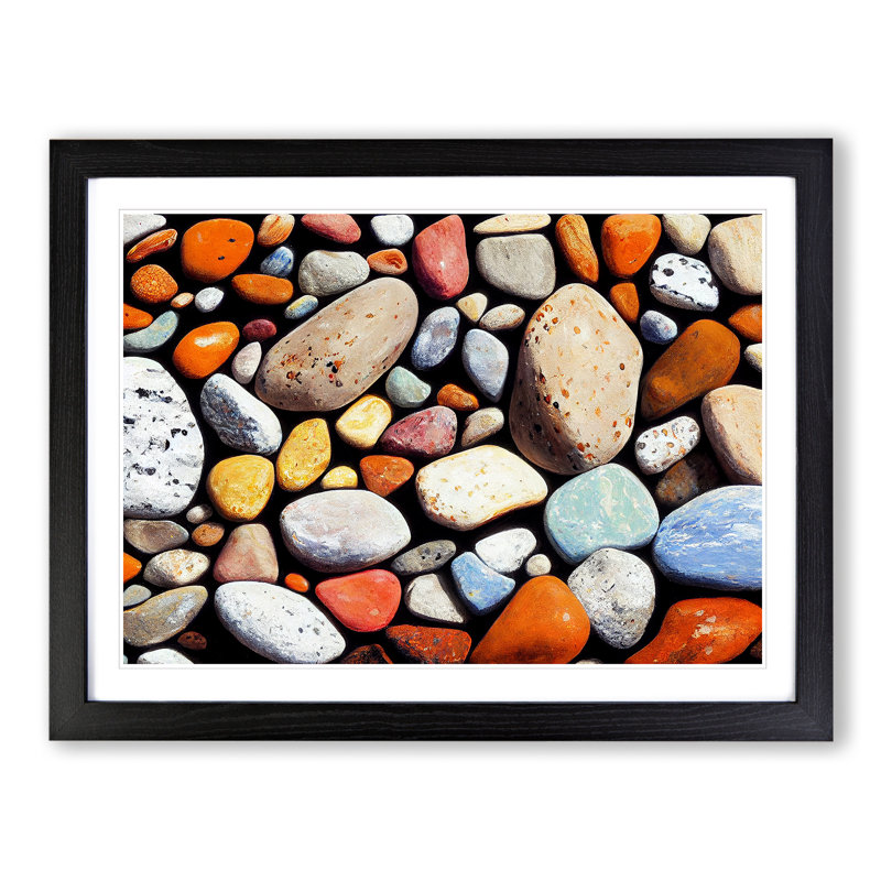 XH1022-2035X Collection Of River Pebbles Vol.1 - Single Picture Frame Print, 46cm H x 64cm W x 2cm D, Black