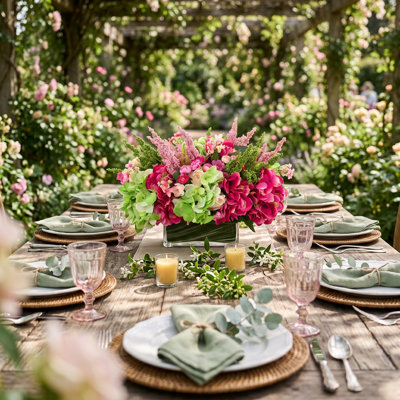 Hydrangea, Heather and Ranunculus Arranged in Rectangular Vase