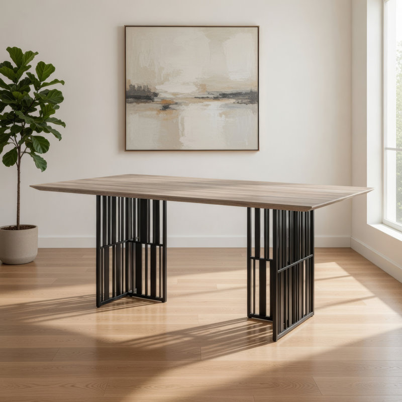 Merild Slatted Dining Table in Antique Oak and Black