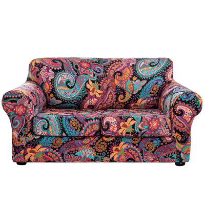 Printed Sofa Cover for 2 Cushion Couch High Stretch Sofa Slipcovers 3 Piece Loveseat Slipcover with Two Separate Cushion Covers,(Purple, Loveseat)