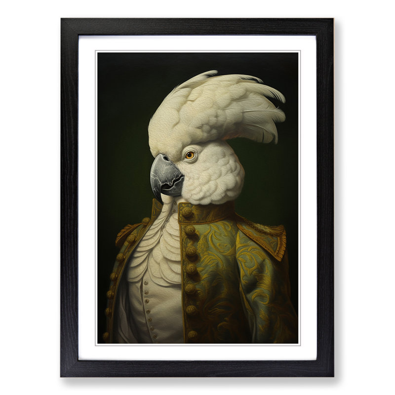 Cockatoo Renaissance - Single Picture Frame Print on Wood, Black, 46cm H x 34cm W x 2cm D