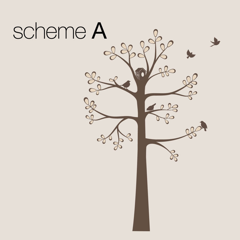 Décalcomanie murale arbre de rayonnage avec oiseaux-nouveau, Blanc perle / blanc perle