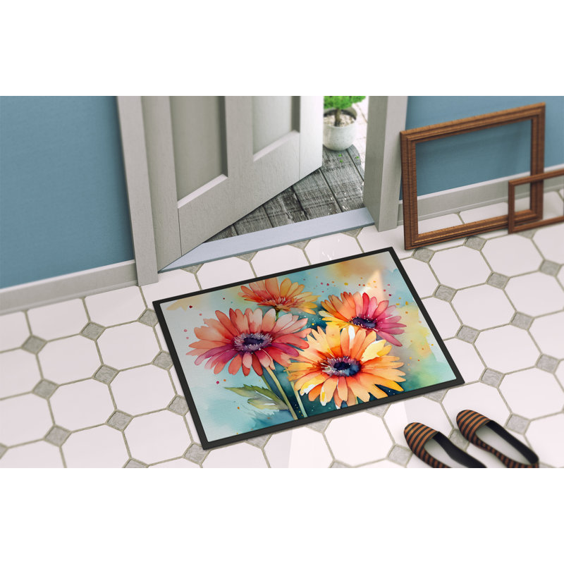 Paillasson Gerbera en aquarelle 18 x 27, L 18 po x L 27 po