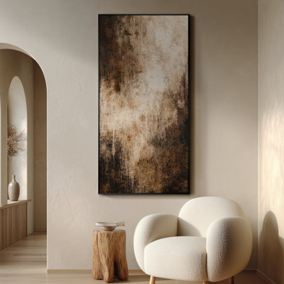 Extra Large Wall Art Fabric Print - Moody Neutral Abstract in Brown and Cream Layers for Modern Living Room - "Frame Assembly Required (Unfinished Frame)"