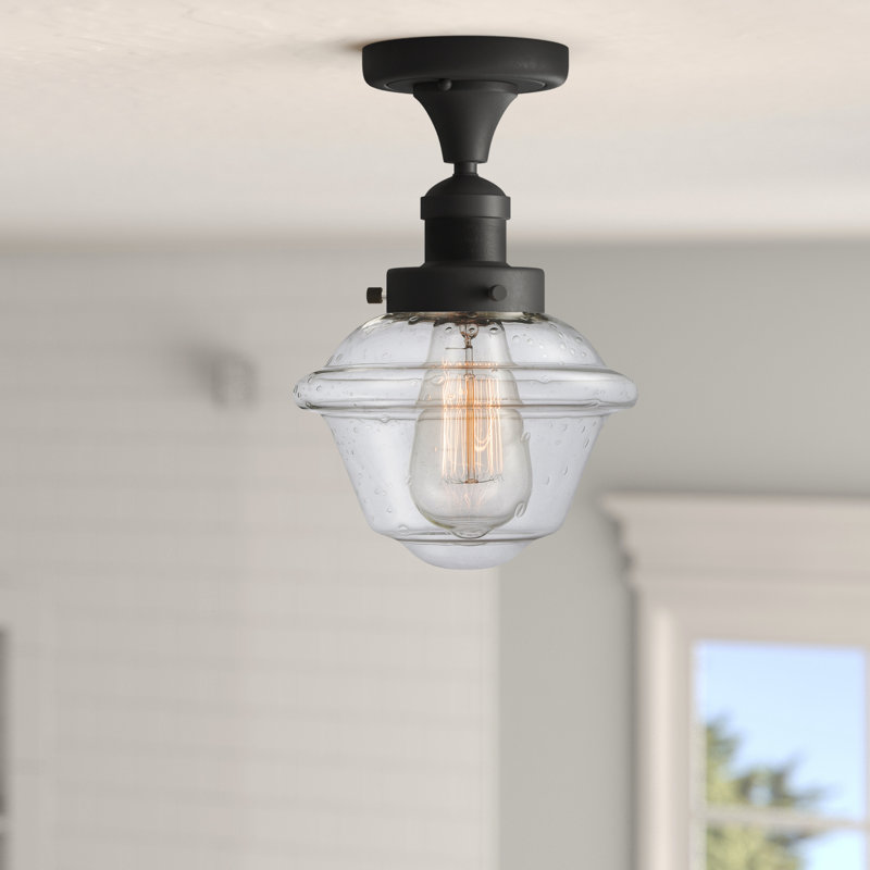 Plafonnier semi-encastré de style école simple 7,5 po Arlean, Ampoule DEL 6 watts Vinage, Transparent, Noir mat