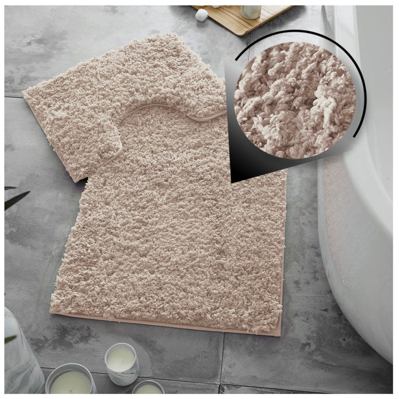 Luxury Zero Twist Bath Mat Set 2 Piece Plush Microfiber Bathroom Rug & Pedestal Mat Non Slip Absorbent Washable, Blush Pink