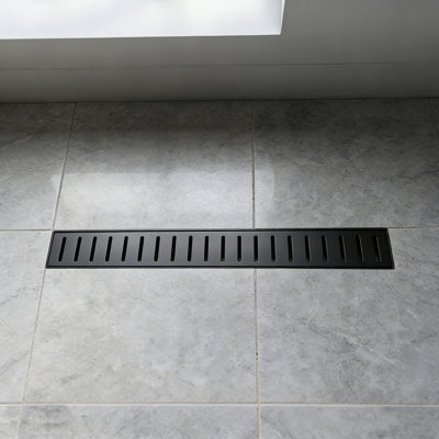 24" Stainless Steel V-Channel Linear Shower Drain ，Matte Black