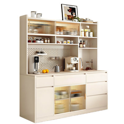 70.87" Vintage Freestanding Sideboard Storage Cabinet, Wide Countertop Holds Coffee Makers & Microwaves, Tall Living Room Display Cabinet, Eco Wood Panel Multi-layer Kitchen Pantry Cabinet