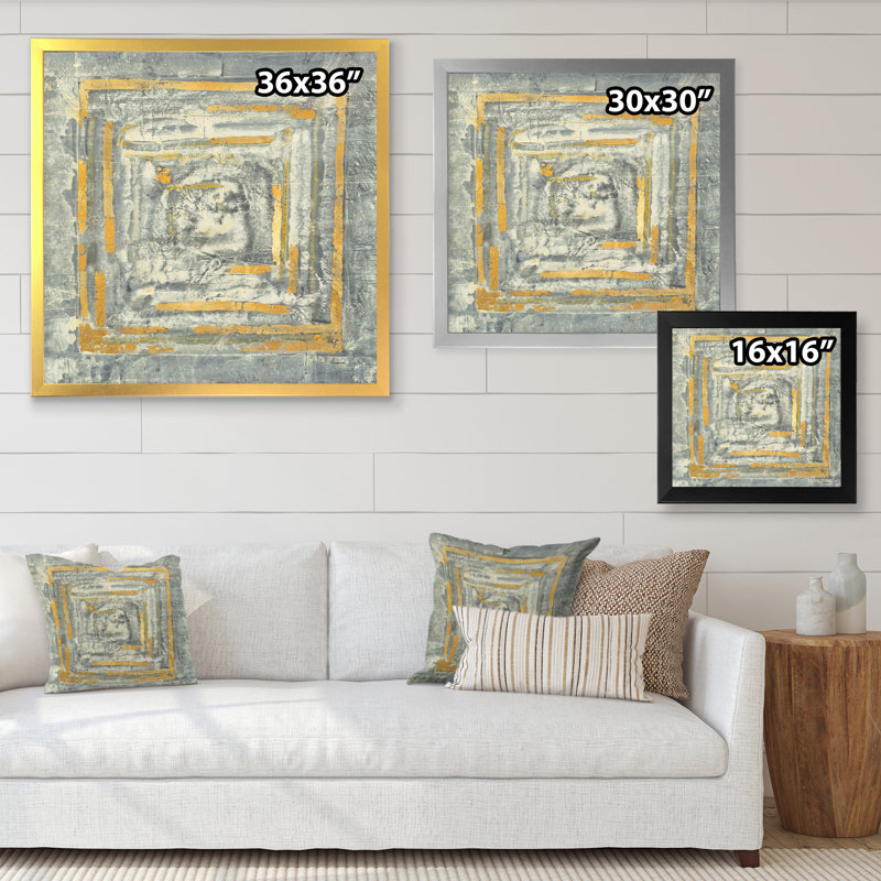 «Gold Glam on Grey Tapisserie II», reproduction d'art sur toile encadrée, H 30 po x l 30 po x P 1 po, Cadre doré
