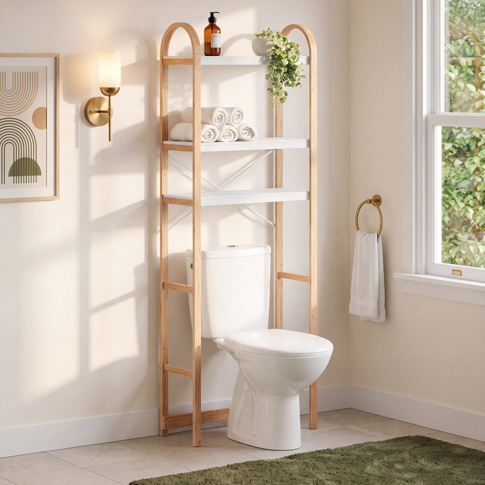 Solid Wood Over-The-Toilet Storage, White/Natural