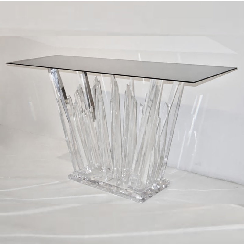 Console Luxe Lucite avec plateau en verre 