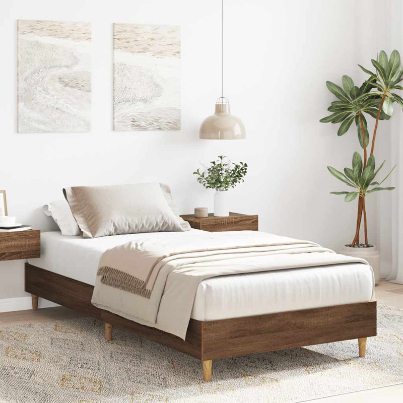 Bed Frame No Mattress Engineered Wood, Brown Oak, 102 x 203cm