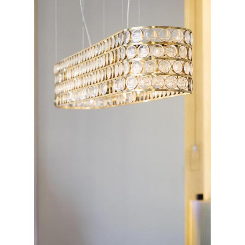 Valentino Lensesl Light Brass Dimmable Oval Suspended Chandelier, Antique Copper, 12" H x 62" W x 15" D, Clear