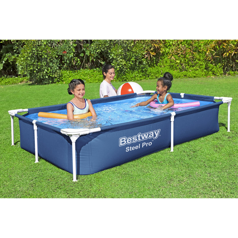 Blue Steel Frame Rectangular Above Ground Pool with Pump