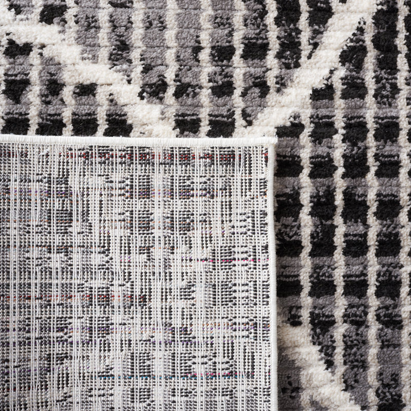 Rectangle Elane Geometric Power Loomed Polyester Area Rug in Charcoal/Ivory/Gray, Rectangle 5'3" x 7'7"
