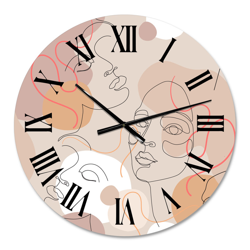 Abstrait une ligne Portraits de femme - horloge murale moderne, Petit
