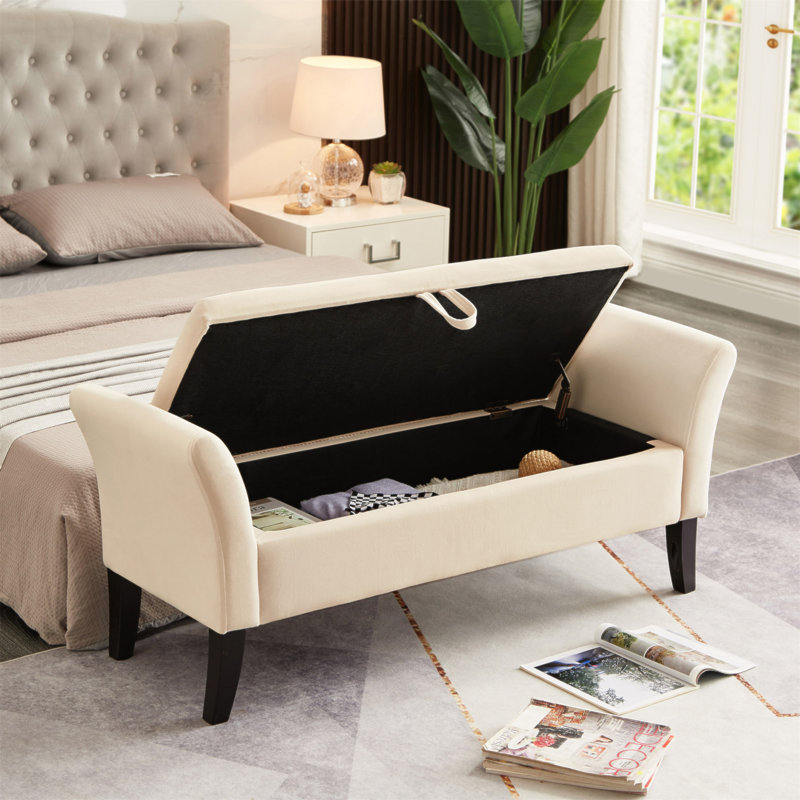 Banc de lit 51,5 po avec rangement en velours beige, Beige