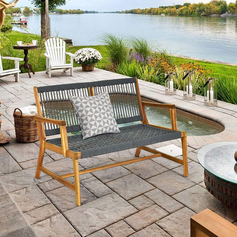 Causeuse de banc de patio en bois d'acacia gris