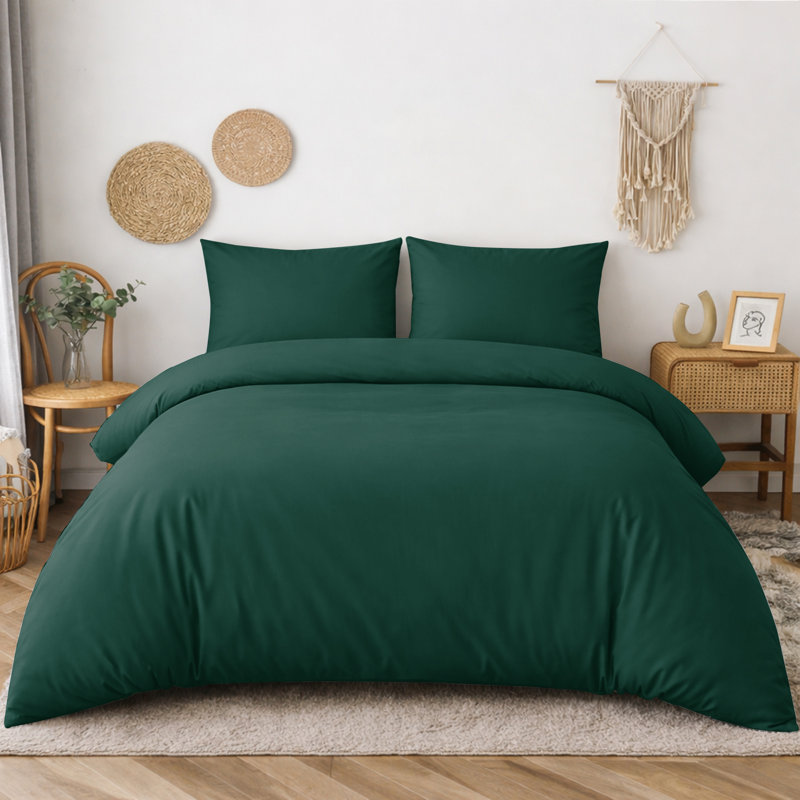 Microfiber Solid Colour Duvet Cover Set, Single Duvet Cover + 1 Pillowcase, Emerald
