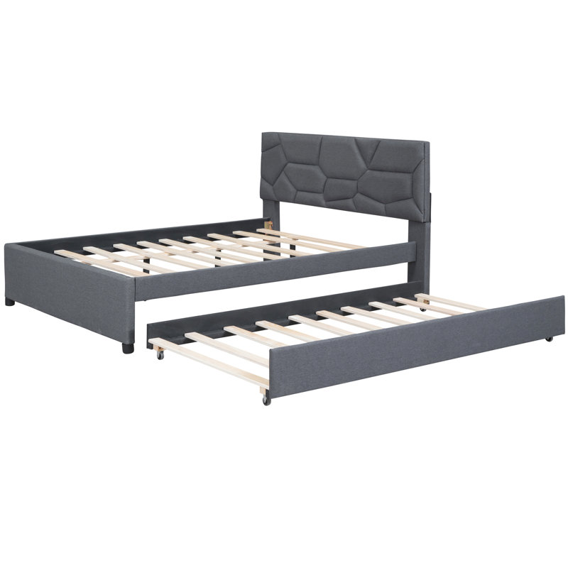 Lit plateforme tapissier avec tête de lit confortable et lit gigogne simple en tissu de brique gris et lit escamotable pour économiser de l'espace