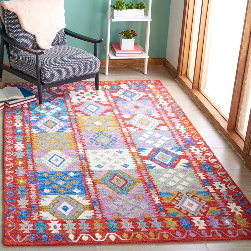 Horwich Flint 409 Area Rug In Red / Ivory, Rectangle 4' x 6'