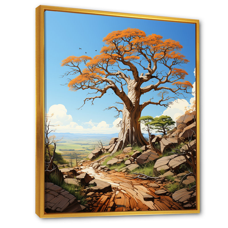 Représentation transparente de Baobab I sur toile, Cadre flottant doré, H 40 po x l 30 po x P 1,5 po