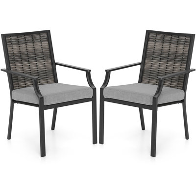 Patio Wicker Chairs Set Of 2 Stackable Armchairs With Removable Cushions