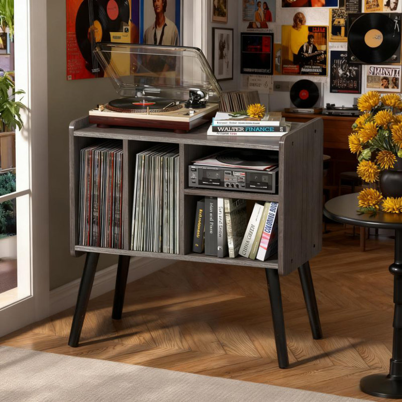 Table de tourne-disque Mid-Century avec rangement en vinyle pour plus de 150 albums