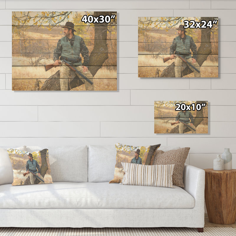«Hunter S Pursuit - Chasse et pêche», art mural sur bois de pin naturel, H 10 po x l 20 po