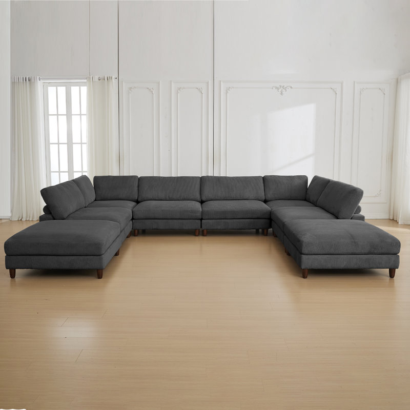 176" W 8-Piece Reversible Corduroy Modular Sectional , Gray Corduroy